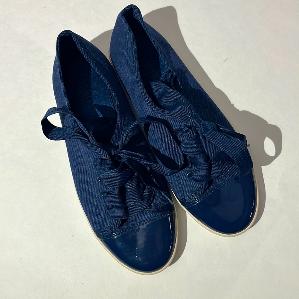 Talbots ribbon laces sneakers shoes navy blue womens 7.5 flats